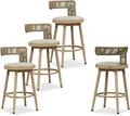 PURPLE LEAF Outdoor Swivel Counter Height Stools Set of 4 Metal Modern Rattan by PURPLELEAF