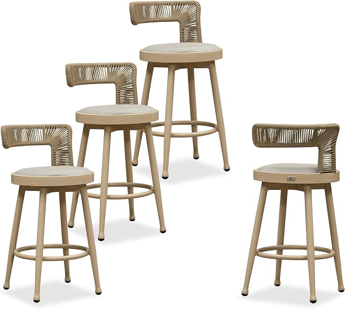 PURPLE LEAF Outdoor Swivel Counter Height Stools Set of 4 Metal Modern Rattan by PURPLELEAF