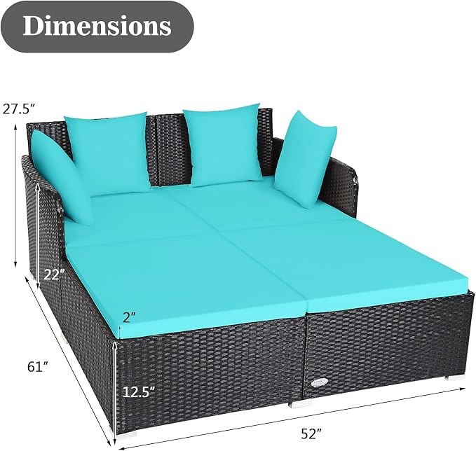 HAPPYGRILL Outdoor Rattan Daybed Patio Loveseat Sofa Set - Image 3