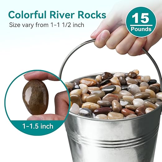 15 lbs River Rocks, 1-1 1/2 inch Plant Rocks - Image 2