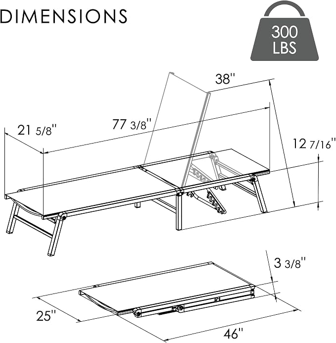 Kozyard 2-Pack Outdoor Lounge Chairs, Foldable Aluminum Frame Patio Chaise - Image 2