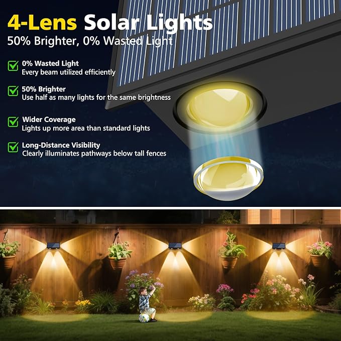T-SUN Solar Fence Lights, 10 Pack Fence Lights Solar Powerd Outdoor 3000K 2 - Image 3
