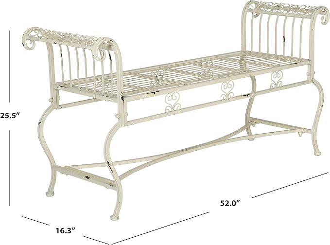 Safavieh Outdoor Collection Brielle Antique White Bench - Image 3