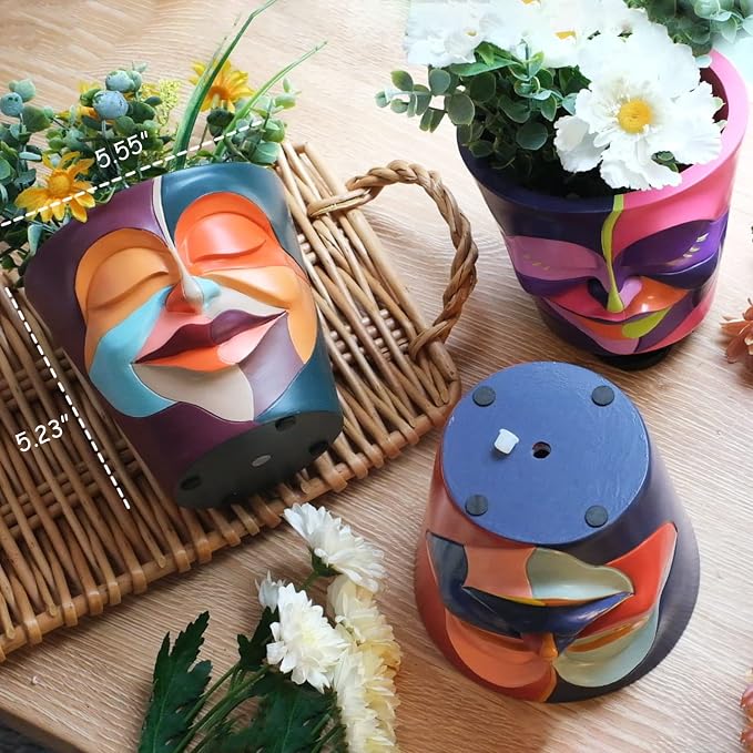 GUGUGO Abstract Rainbow Head Planter, Unique Face Plant Pot - Image 4