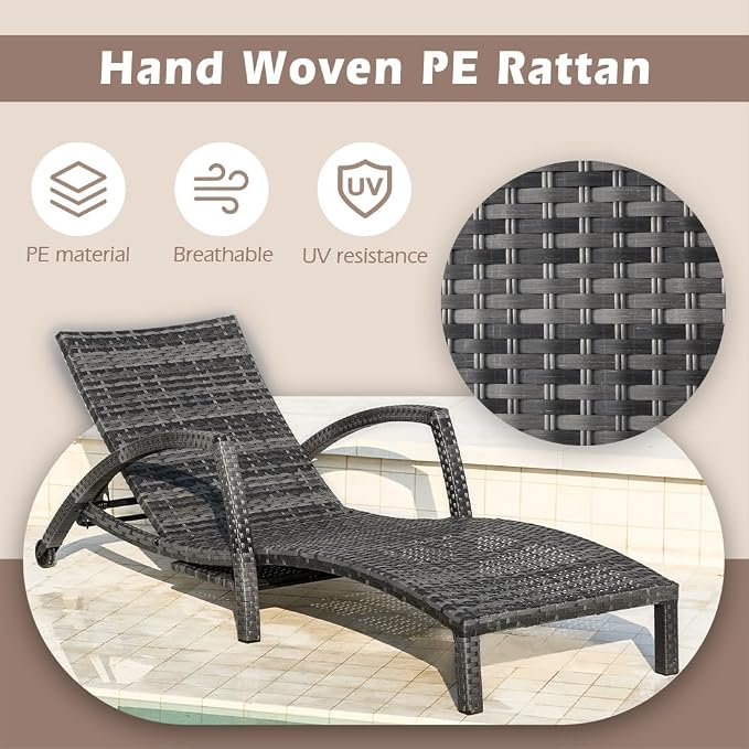 Chaise Lounge Chairs Outdoor Comfy Outside Wicker Patio Pool Lounge Chair w/ 5 - Image 5