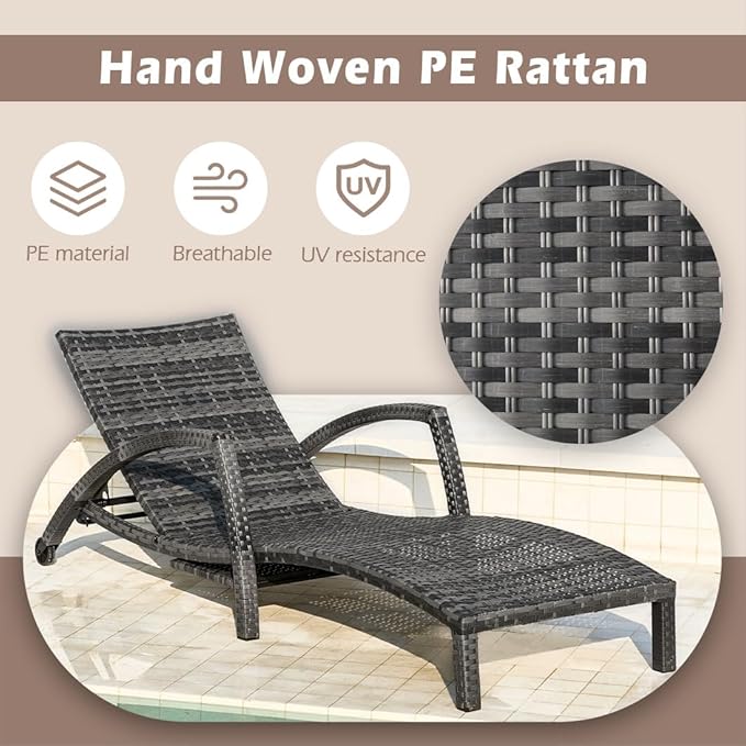 Chaise Lounge Chairs Outdoor Set of 2, Comfy Outside Wicker Patio Pool Lounge - Image 5
