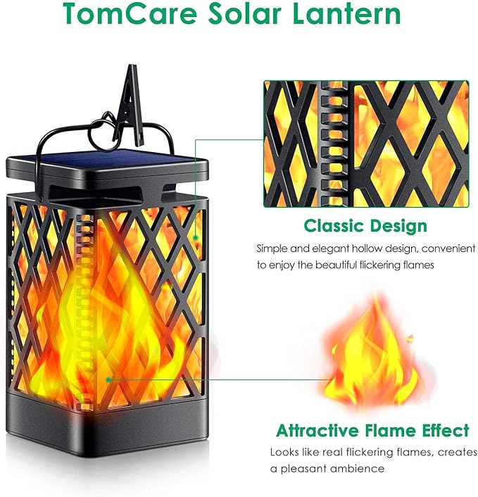 TomCare Solar Lights Outdoor Flickering Flame Solar Lantern Outdoor Waterproof - Image 3