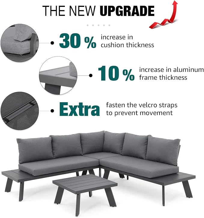 Soleil Jardin 4-Piece Outdoor Patio Furniture Set L-Shaped Aluminum Sectional - Image 2