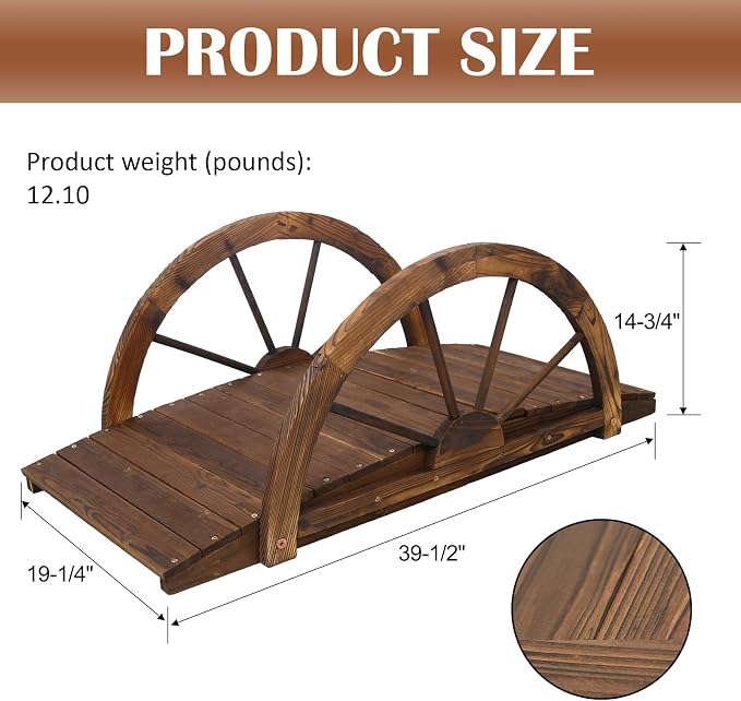 5 FT & 3.3 FT Wooden Garden Bridge, Stained Wood Arc Footbridge - Image 2