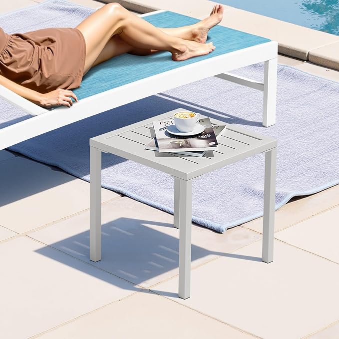 Crestlive Products Aluminum Outdoor Side Table, Pool Lounge Chair Side Table - Image 2