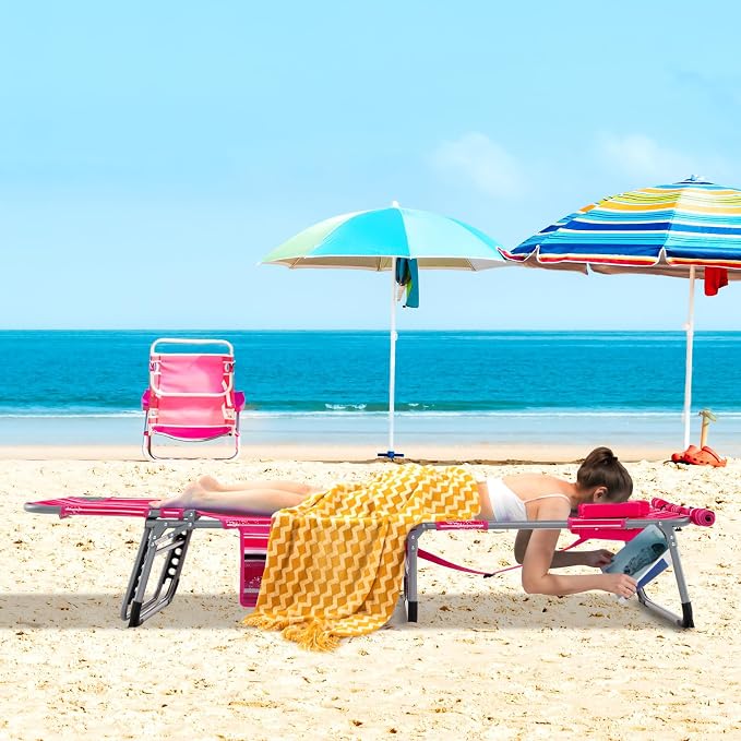 GYMAX Tanning Chair, 330LBS Beach Lounge Chair w/Face Arm Hole & Shoulder Strap - Image 2