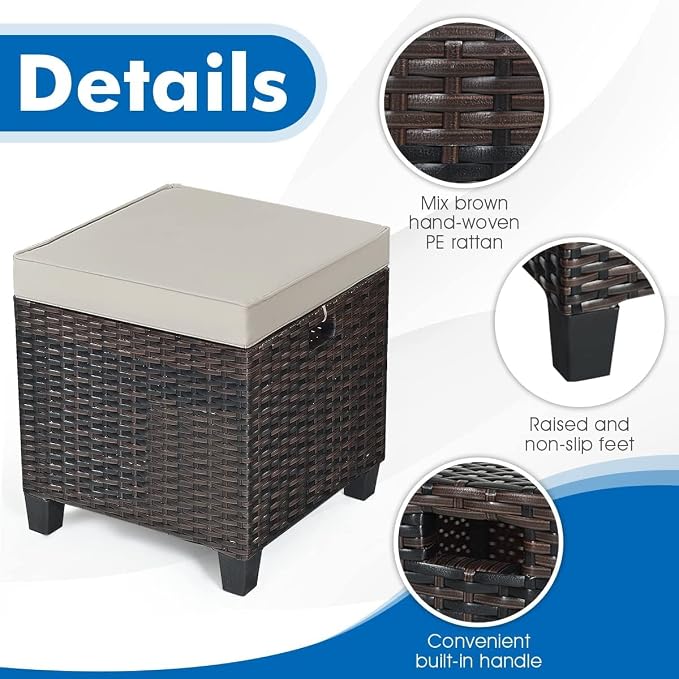 Moccha 2 Pieces Patio Outdoor Ottoman, All Weather Rattan Patio Ottoman Set - Image 5