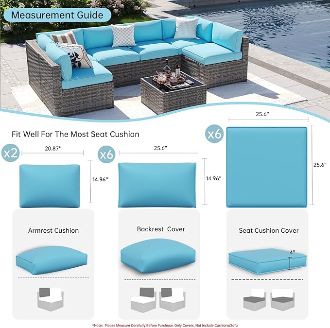 Aoxun 14pcs Patio Cushion Covers Replacement, Waterproof Outdoor Furniture - Image 2