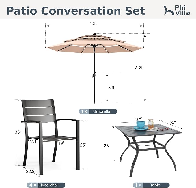 PHI VILLA 5 Pieces Outdoor Dining Set - Image 9
