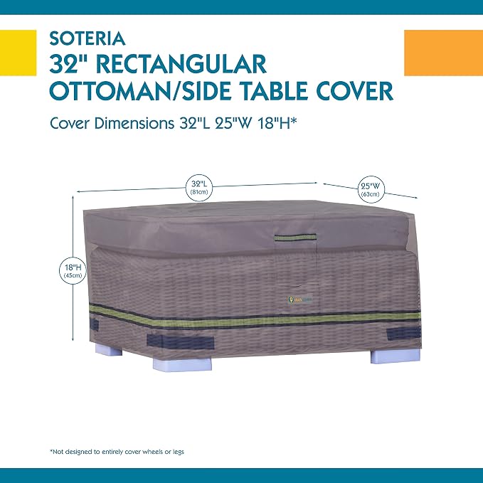 DUCKCOVERS Soteria Waterproof 32 Inch Rectangular Patio Ottoman/Side Table Cover - Image 8