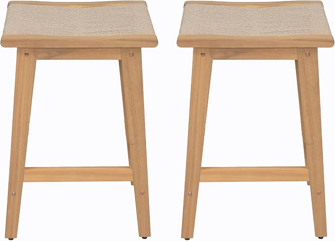 Christopher Knight Home Lily Set of 2 Patio Barstool, Acacia Wood & Woven Rope - Image 4