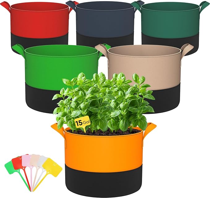 15-Gallon Grow Bags for Potato Planting: 6 Pack Heavy Duty 350G Thickened by RVZHI