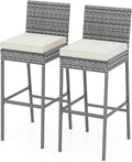 HAPPYGRILL Patio Wicker Barstools Set of 2, Outdoor Bar Height Chair w/Soft by HAPPYGRILL