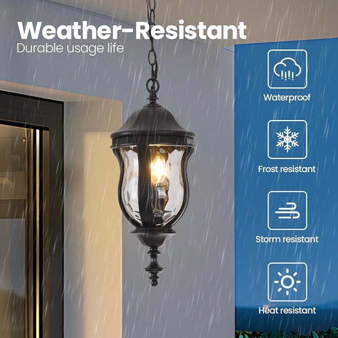 Large Outdoor Pendant Light Fixtures, 19.1'' Exterior Hanging Lantern Porch - Image 5