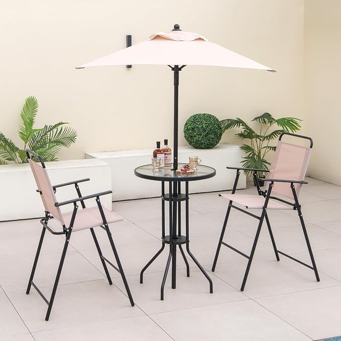 Giantex 4-Piece Outdoor Bar Set, Round High Top Bar Table - Image 9