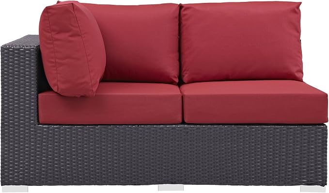 Modway Convene Wicker Rattan Outdoor Patio Left Arm Loveseat in Espresso Red - Image 4