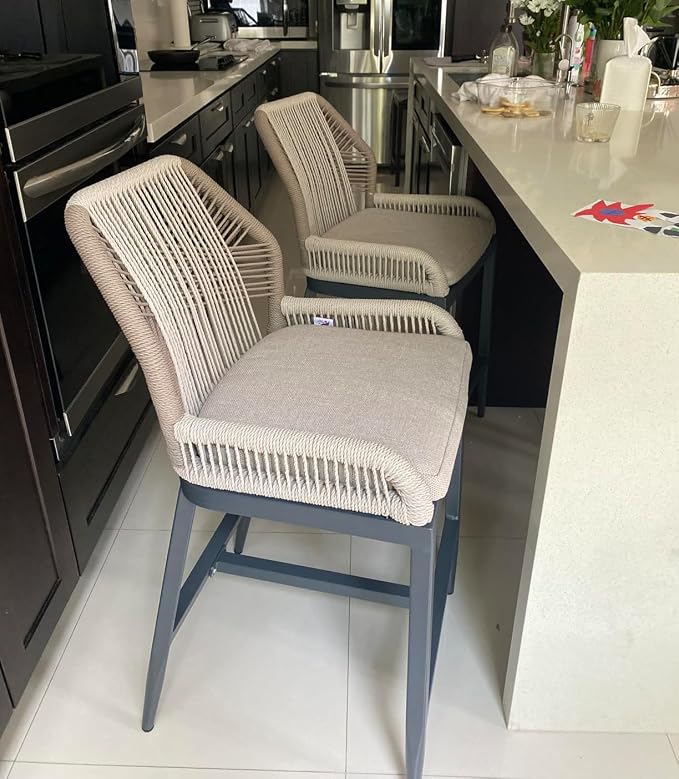 PURPLE LEAF Counter Height Bar Stools Set of 2 Rattan Wicker Outdoor Metal Boho - Image 3