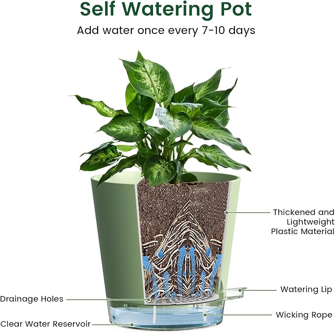6 inch Self Watering Pots for Indoor Outdoor Plants, 6 Pack Flower Plant Pots - Image 4