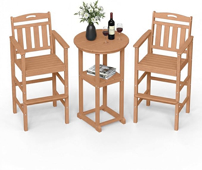 Ciokea 3-Pcs Bistro Table and Chairs, All-Weather Round High Top Bar Table by CIOKEA