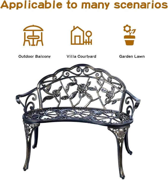 JARDIN DE CENTENNIAL Patio Garden Bench Metal Park Bench Cast Aluminum Outdoor - Image 3