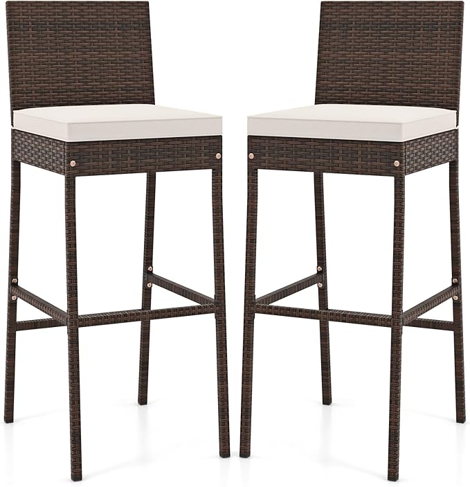 HAPPYGRILL Wicker Patio Barstools Set of 2, Outdoor Rattan Bar Chairs by HAPPYGRILL