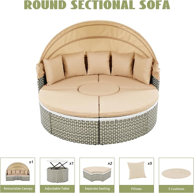 Merax All-Weather Patio Round Outdoor Sectional Sofa Set - Image 6