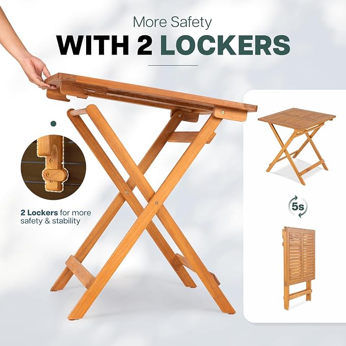 IDZO Legolas FSC Acacia Wooden Folding Table, Heavy Duty 270lbs Capacity - Image 7