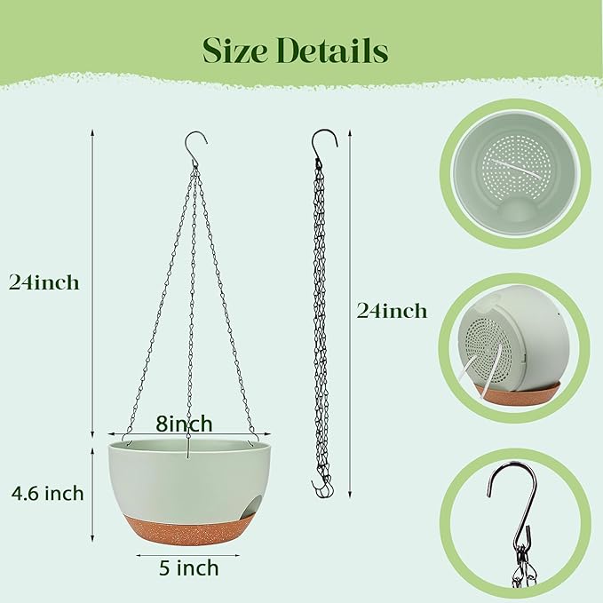Set of 2-8 Inch Self Watering Hanging Planters - Image 2