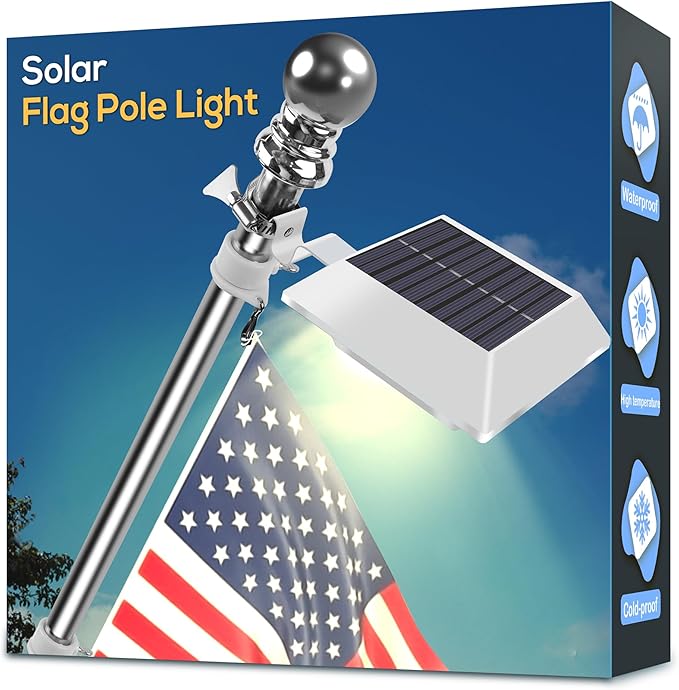 Solar Flag Pole Light, Bright Warm White 3000k Flagpole Light Upgrade Solar by Little+Joke