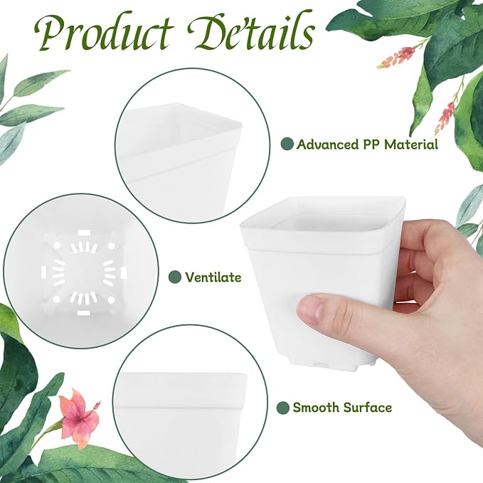 OJYUDD 72 Pcs 3 Inch White Square Plastic Pots - Image 4