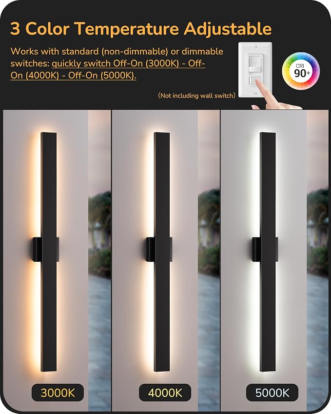 EDISHINE 2 Pack Modern Outdoor Wall Lights Dimmable, 39.3" Linear Led Exterior - Image 4