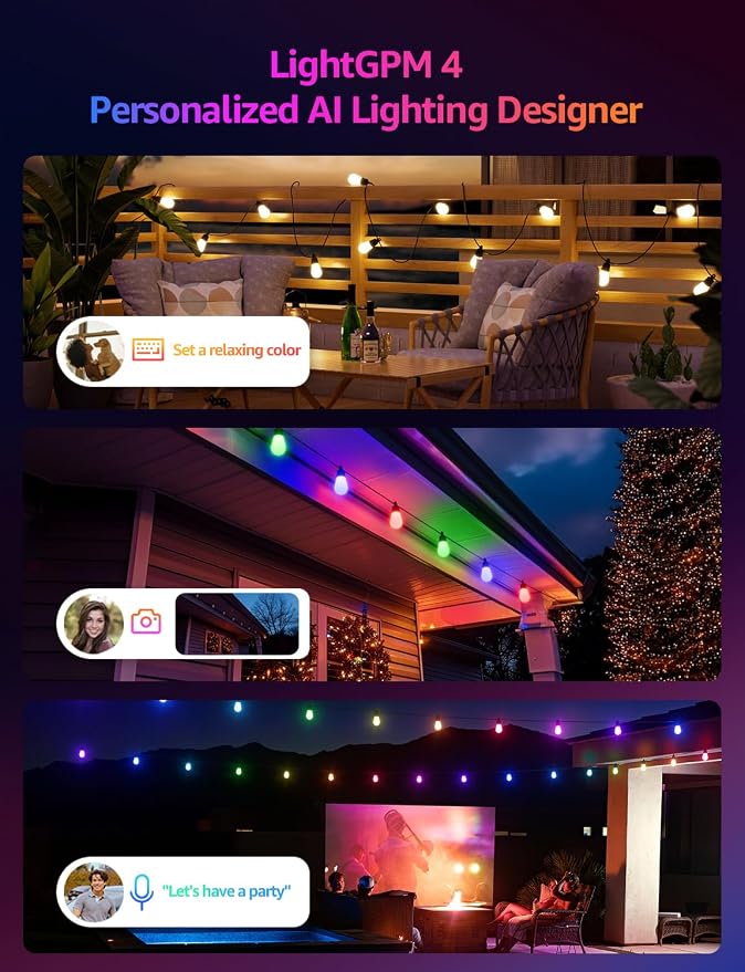 Lepro ZB1 AI Smart Outdoor String Lights APP Control, 100 ft RGB+IC+Warm White - Image 2