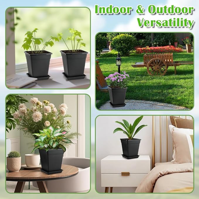 6 inch Plant Pots, 10 Pack Flower Pots Outdoor Indoor, Square Plastic Planter - Image 7