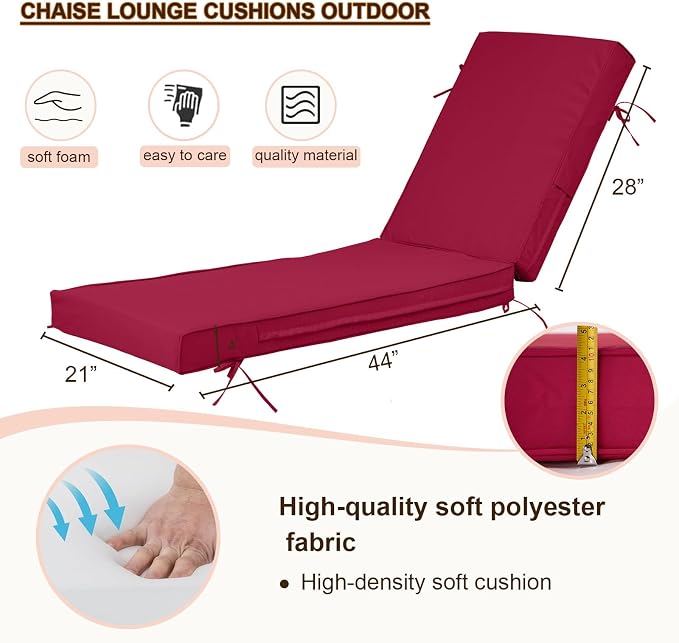 Outdoor Chaise Lounge Cushions, 4 Inch Thick Waterproof Fade Resistant Patio - Image 4
