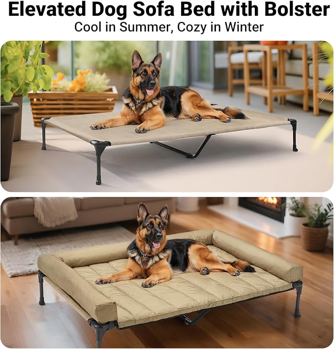 Veehoo Cooling Elevated Dog Bed Add Removable Waterproof Bolster Cushion Mat - Image 4