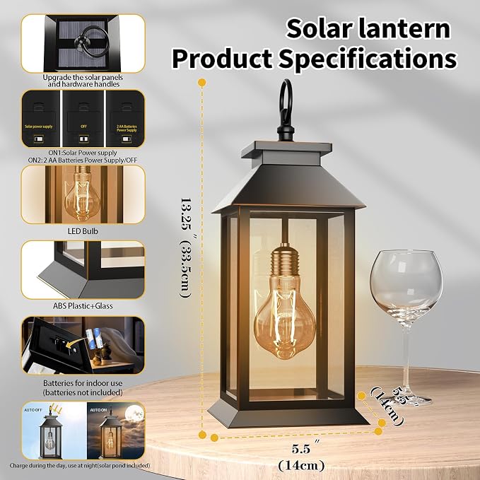 2 Pack Hanging Solar Lanterns Glass Solar Lights Outdoor Waterproof Upgraded - Image 7