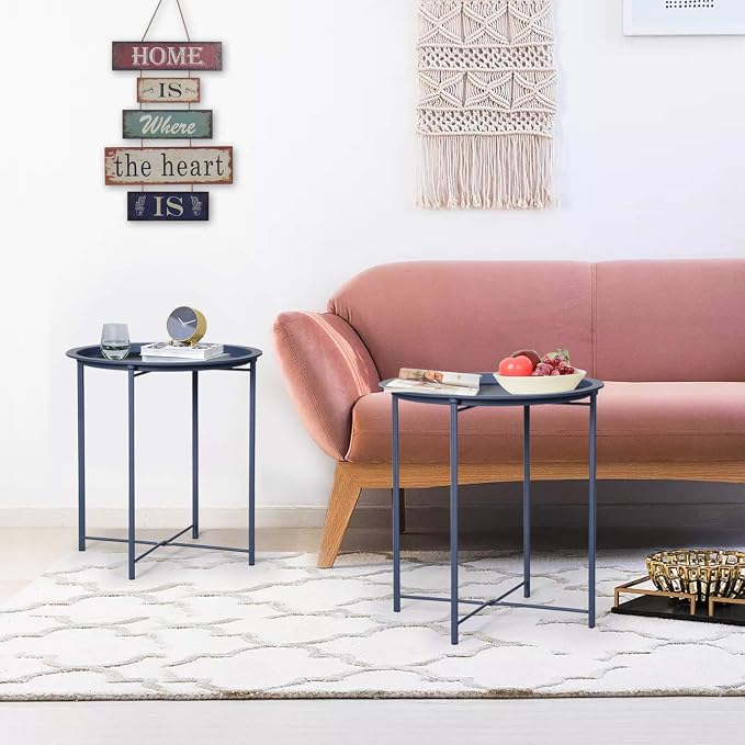 VECELO Side/End Table, Folding Round Metal Anti-Rust and Waterproof Outdoor or - Image 9