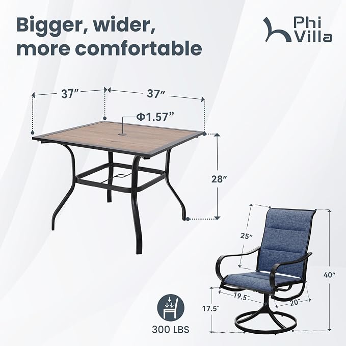 PHI VILLA 5 Piece Outdoor Patio Dining Set - Image 7
