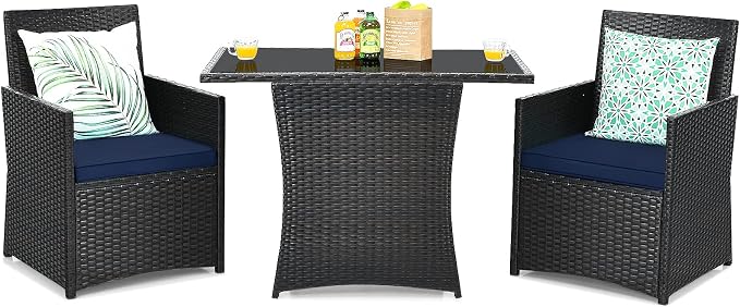 Tangkula 3 Pieces Patio Dining Set, Space-Saving PE Rattan Bistro Set by TANGKULA