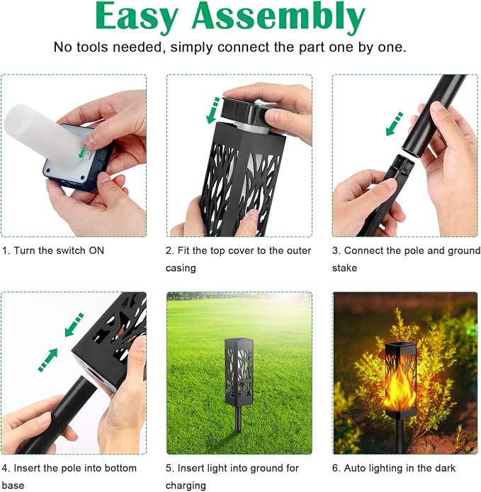 TomCare Flickering Flames Pathway Lights Solar Powered Decorative Garden - Image 6