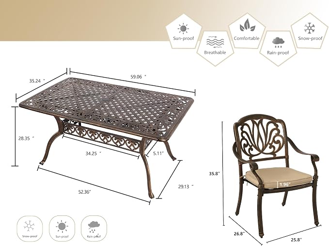 Grepatio 7 Piece Patio Dining Set Outdoor Dining Set Cast Aluminum Furniture Set - Image 7