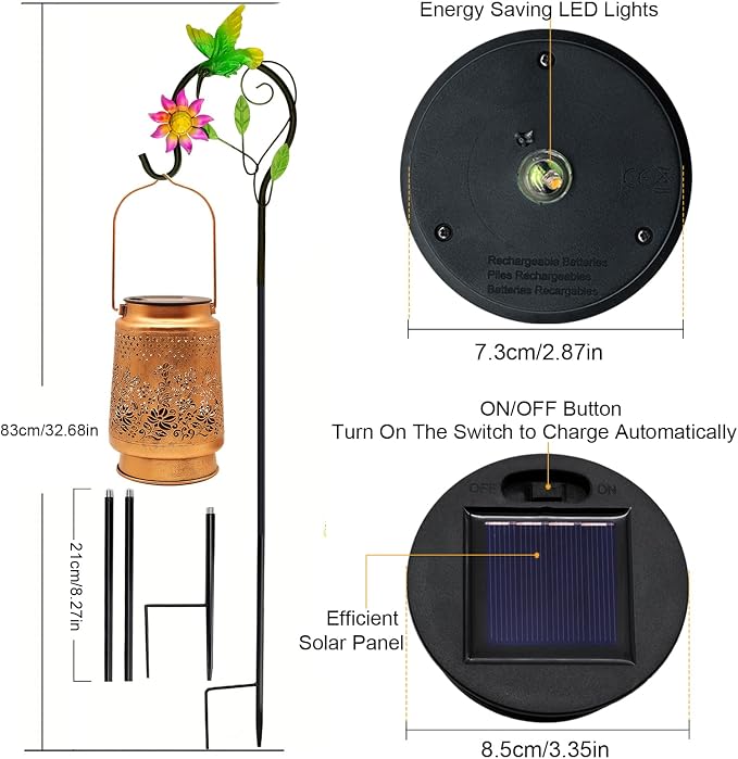 2 Pack Solar Lanterns Outdoor Hummingbird Garden Decor, Gifts - Image 4