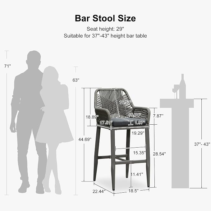 PURPLE LEAF Outdoor Wicker 29" Bar Stools Set of 2, Boho Patio Bar Height Chair - Image 3