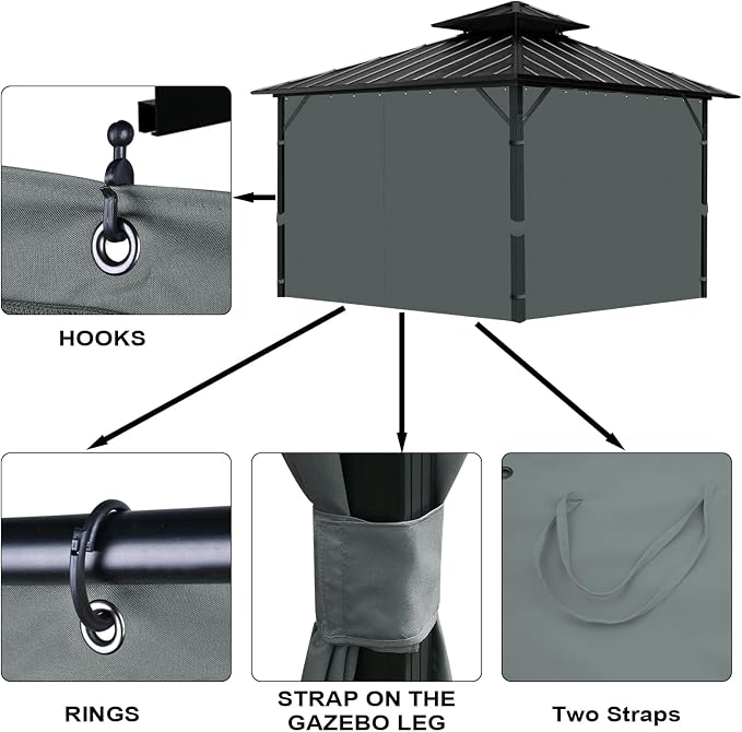 Gazebo Universal Replacement Privacy Curtain, 4-Panels Sidewall Curtains - Image 5