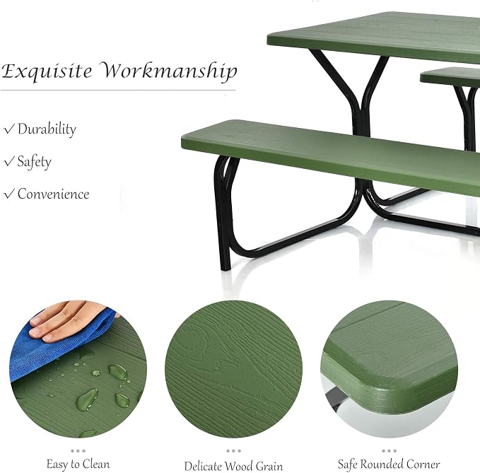 Giantex Picnic Table Bench Set Outdoor Camping All Weather Metal Base Yard Pool - Image 4
